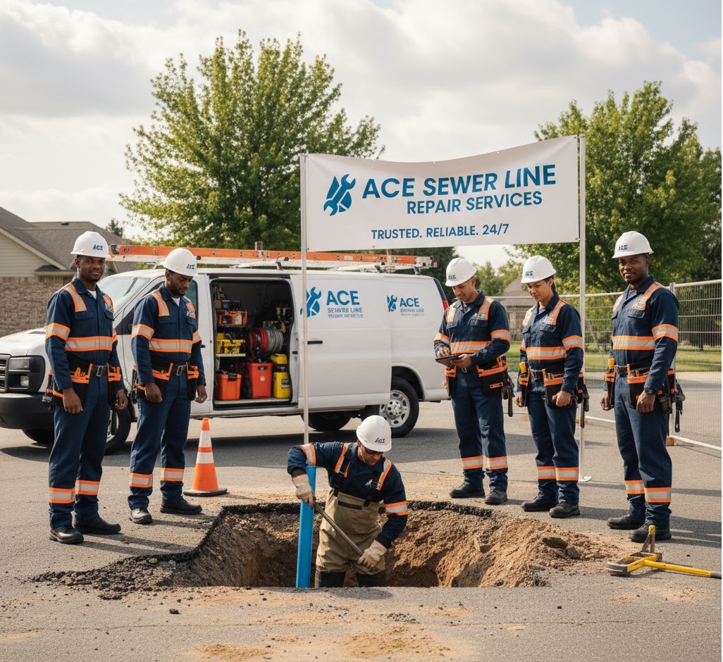 Ace Sewer Line Repair Services Technicians at Work